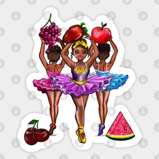 3 African American melanin queen ballerinas dancing with fruit love to dance ballet Sticker by Artonmytee